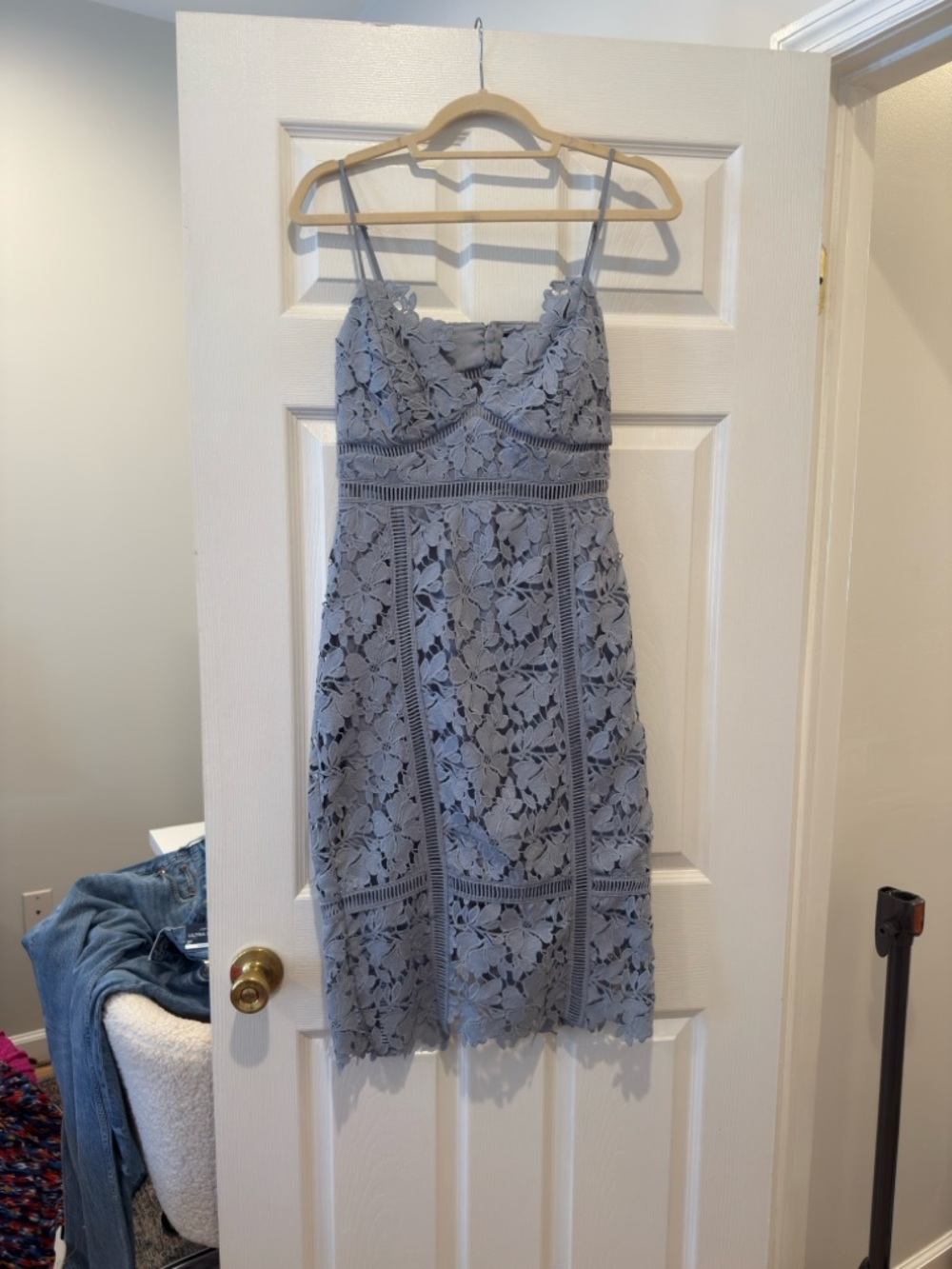 Bardot Lace Spaghetti-Strap Midi Dress in Light Blue